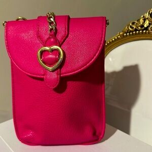 JUICY COUTURE Pink Pleather Cell Ph Pouch/Wallet/Card Holder Crossbody, EUC